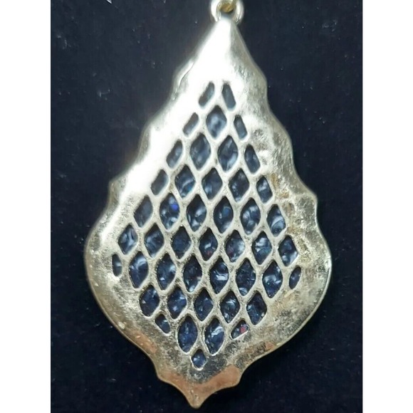 Gold Plated Necklace Featuring Glass Stone 2" Teardrop Pendant Sparkle 22" Chain - Picture 3 of 7